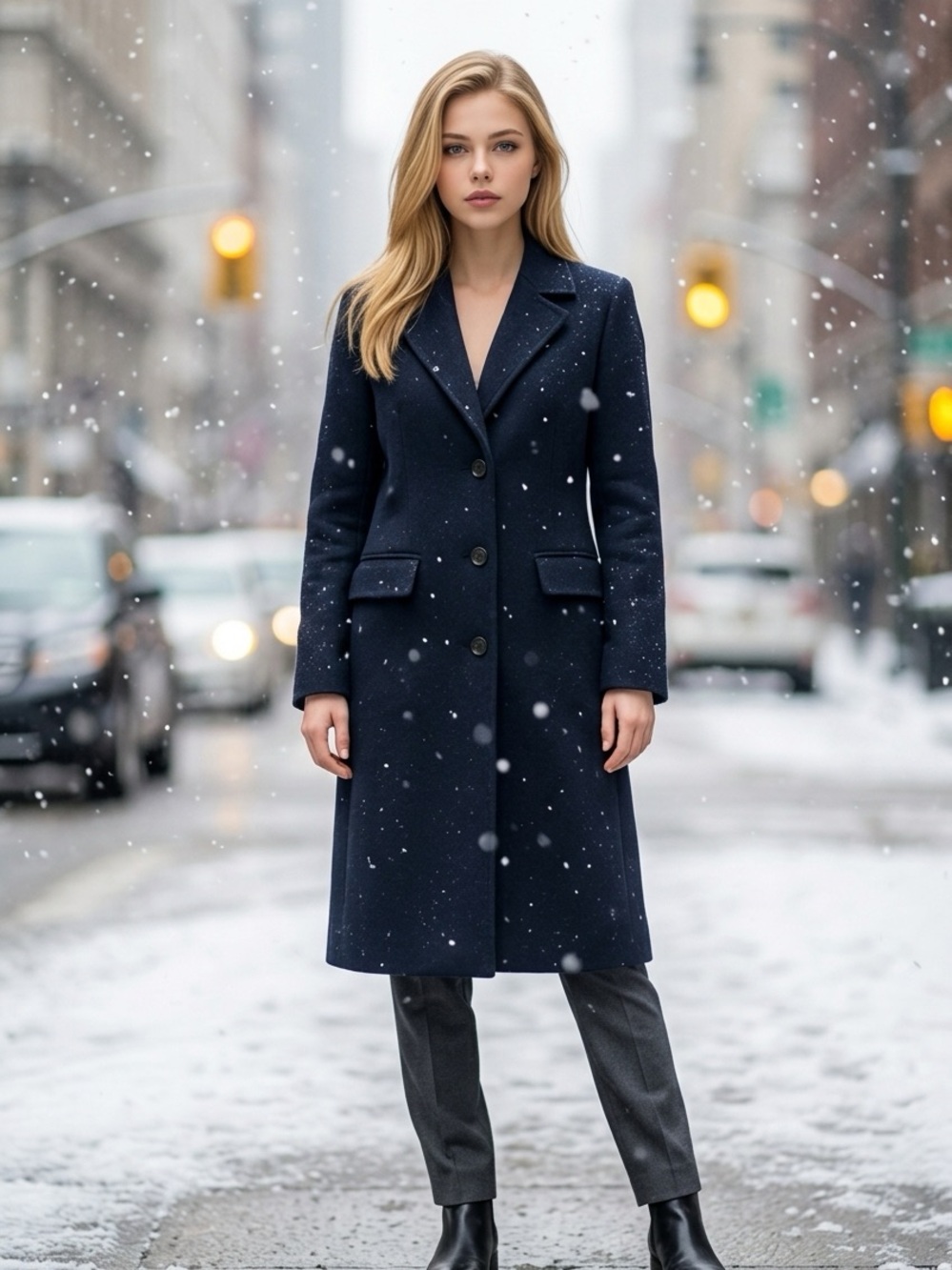 Tailored Navy Pea Coat - Women's Classic Single-Breasted Coat
